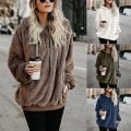 Miniatyrbild 2 av 5: Mjuk och fluffig sweatshirt för kvinnor, höst och vinter, varm dragkedja upp huvtröja pullover med XL Dark Grey
