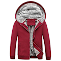 Miniatyrbillede 3 af 3: Vinter Herre Tyk Fleece Sweater Plysfor Åben Front Lynlås Cardigan Hættetrøje Ensfarvet Til Afslappet Brug Ny L Red