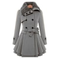 Miniatyrbillede 1 af 5: Dame Dobbeltradet Vinterjakke Vintage Mode Trenchcoat Ensfarvet 4XL Gray