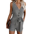 Miniatyrbillede 1 af 5: Dame V-hals Afslappet Kortærmet Linned Shorts Rompers Jumpsuits Grey 4XL