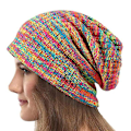 Miniatyrbillede 1 af 4: Sztxj Slouchy hue til kvinder - orange gul blandet farve strikket lang baggy slouch skull cap til vinter
