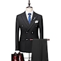 Pikkukuva 1 / 5: Miesten Ruudullinen 3-osainen Puku Slim Fit, Kaksoisrintainen Ruudullinen Pukusetti Black XS