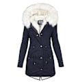 Miniatyrbilde 1 av 4: Fleecejakke for kvinner med hette, cardigan, avslappet langermet varm yttertøy for høst og vinter, ny 4XL Navy Blue