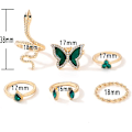 Miniatyrbild 4 av 5: 6 Pices Papillon Vert Knuckle Crystal Snake-shape Ring Set Water Drop Imitation Emerald Finger Joint Stackable Ring Jewelry Pour Femmes Et Filles