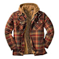 Miniatyrbilde 1 av 3: Quiltet Tykk Rutete Langermet Løs Jakke Herre Hettegenser Quiltet Foret Flanell Hette Full-zip Skjortejakke 2XL Brown