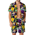Miniatyrbillede 1 af 5: Herre 2-delt linned sæt strandtøj skjorte med knapper og shorts Q4 XL