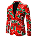 Miniatyrbilde 1 av 4: Morsom Slim Fit Blazer med juletreprint for menn til nyttår Red XL