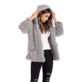 Miniatyrbillede 4 af 5: Dame Hætte Kort Frakke Casual Langærmet Løs Faux Shearling Lynlås Varm Cardigan L A