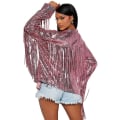 Miniatyrbillede 2 af 5: Dame Sequin Langærmet Jakke, Kvaster Frynser Cardigan Frakke Pink L