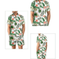Miniatyrbillede 4 af 5: Herre 2-delt linned sæt strandtøj skjorte med knapper og shorts Q1 XL