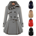 Miniatyrbillede 2 af 5: Dame Dobbeltradet Vinterjakke Vintage Mode Trenchcoat Ensfarvet 4XL Camel