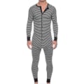 Miniatyrbild 1 av 4: Herrpyjamas randig långärmad jumpsuit sovpjamas Gray 2XL