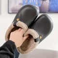 Miniatyrbild 5 av 7: Mysiga vattentäta husslippers Anti-skid Slip-on skor inomhus för män Vinter skor Fuzz-fodrade träskor black EU45 46