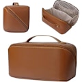 Miniatyrbillede 1 af 5: Kosmetiktaske med stor kapacitet til rejser, stor makeuptaske, vandtætte bærbare makeup tasker i læder Brown