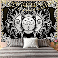 Miniatyrbillede 1 af 5: Måne og Sol Vægtæppe Naturlig Vægdekoration Soveværelsesindretning Boho Stil (sort og hvid, 150x200cm)