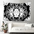 Miniatyrbillede 3 af 5: Måne og Sol Vægtæppe Naturlig Vægdekoration Soveværelsesindretning Boho Stil (sort og hvid, 150x200cm)
