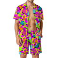 Miniatyrbillede 1 af 5: Herre 2-delt linned sæt strandtøj skjorte med knapper og shorts Q2 XL