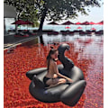Miniatyrbillede 5 af 5: Cool 190cm Sort Svane Kæmpe Pool Float Oppustelig Cirkel Svømmeringe Ride-on Luftmadras Flydende Seng Sommer