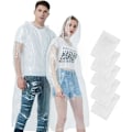 Miniatyrbillede 1 af 6: Regnponcho engangs, 5-pak transparent regnponcho til kvinder og mænd, nødponchoer med snørehætte, engangsregnkappe transparent til camping