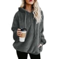 Miniatyrbild 1 av 5: Mjuk och fluffig sweatshirt för kvinnor, höst och vinter, varm dragkedja upp huvtröja pullover med XL Dark Grey