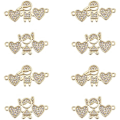 Miniatyrbillede 1 af 5: 8 stk. 2 Stilarter Hjerte med Piger og Drenge Rhinsten Charms Messing Links Konnektorer Klare Cubic Zirconia Links Charm Guldbelagte CZ Sten Charms til Smykker