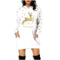 Miniatyrbillede 1 af 5: Dame Jule Pullover Hættetrøjer Løs Casual Langærmet Sweatshirt White 2XL