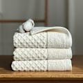 Miniatyrbild 5 av 5: 100% bomulls handdukar i ringblomma, 3 mjuka handdukar för badrum, mycket absorberande (set om 3) Creamy rice