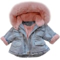 Miniatyrbillede 1 af 5: Børn Denim Hættefrakke Jakker Varm Langærmet Tyk Til Vinter Udendørs 120cm B
