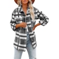 Miniatyrbilde 1 av 4: Kvinner Casual Rutete Langærmet Skjorter, Flanell Shacket Skjortejakker Black XL
