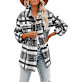 Miniatyrbillede 1 af 4: Dame Casual Plaid Langærmet Skjorte, Flannel Shacket Skjortejakker Black 2XL