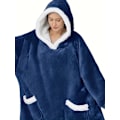 Miniatyrbillede 2 af 5: Casual loungewear-morgenkåbe i store størrelser, tyk Sherpa fleece varm ekstra lang oversized bærbar tæppe til damer med lommer (længde: 150 cm) blue