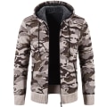 Miniatyrbild 1 av 5: Herr Casual Stickade Hoodies Med Fickor Dragkedja Långärmad Fleece Sweatshirt Vinter M Beige