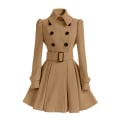 Miniatyrbillede 1 af 5: Dame Vinterfrakker Dobbeltradet Elegant Vintage Mode Filt Trenchcoat S Khaki