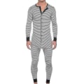 Miniatyrbillede 1 af 4: Stribede pyjamasser til mænd Langærmet jumpsuit i ét stykke nattøj White M