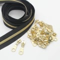 Miniatyrbillede 1 af 5: #5 Guld Metallic Nylon Lynlåse På Meter Mål Bulk 10 Meter Sort Bånd Med 25 stk. Guld Slidere Til DIY Syning Skrædder Håndværk Taske (sort)