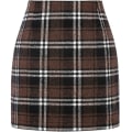 Miniatyrbillede 3 af 5: Dame Højtaljet Ternet Nederdel, Bodycon Pencil Uld Mini Nederdele Brown 2XL