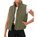 Miniatyrbillede 1 af 5: Puffer Vest Dame Ærmeløs Vinter Cropped Stand-up Krave Dunjakke Green M