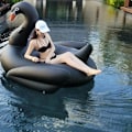 Miniatyrbillede 2 af 5: Cool 190cm Sort Svane Kæmpe Pool Float Oppustelig Cirkel Svømmeringe Ride-on Luftmadras Flydende Seng Sommer