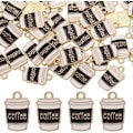 Miniatyrbild 1 av 5: 1 Ask 80 st Kaffeberlocker Bulk Mini Kaffekopp Berlock med Ordet Kokosnöt Söt Legering Emalj Guld Brun Café Dryck Berlocker