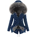 Miniatyrbilde 1 av 5: Fleeceforet hettejakke med snøring i midjen, høst vinter bomullsjakke, hette, slank, varm glidelås 3XL Navy Blue