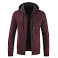 Miniatyrbillede 1 af 5: Herre Casual Strik Hættetrøjer Lynlås Hætte Fleece Langærmet Sweatshirt Vinter Opvarmning XL Wine Red
