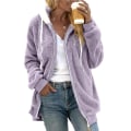Miniatyrbilde 1 av 5: Fleecejakke for kvinner, Oversized hettejakke med glidelås for kvinner Purple 5XL
