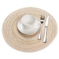 Pikkukuva 2 / 4: Pöytätabletit, 6 kpl, pestävät punotut PP-lämmönkestävät liukumattomat pöytätabletit, pyöreä pöytätabletti 35x35cm (pyöreä, norsunluu)