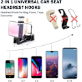 Miniatyrbild 4 av 5: 2 stycken bilbaksätesskydd och krokar, universell multifunktionssäte 2 i 1 bilstolskrok med mobiltelefonhållare 360°