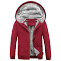 Miniatyrbillede 1 af 3: Vinter Herre Tyk Fleece Sweater Plysfor Åben Front Lynlås Cardigan Hættetrøje Ensfarvet Til Afslappet Brug Ny M Red