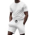 Miniatyrbilde 3 av 5: Herre 2-delt fritidssett med korte ermer og shorts, avslappet sport Khaki M