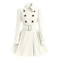 Miniatyrbild 1 av 5: Dam vinterrockar dubbelknäppt elegant vintage mode filt trenchcoat 2XL White