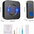 Miniatyrbillede 5 af 5: Trådløse dørklokker, 55 melodier, 5-niveau lydstyrke og, ip55 vandtæt, med 300 meter, LED-blink, plug-in-sort