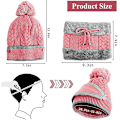 Miniatyrbillede 2 af 5: Halssæt til kvinder, pink strikkede vinter pompon huer halstørklæder med maske, tykt termisk pige dame hue halsvarmer sæt til jule fødselsdagsgaver