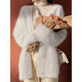 Miniatyrbillede 1 af 5: Ensfarvet cardigan med V-udskæring, elegant langærmet cardigan til efterår og vinter, dametøj white M